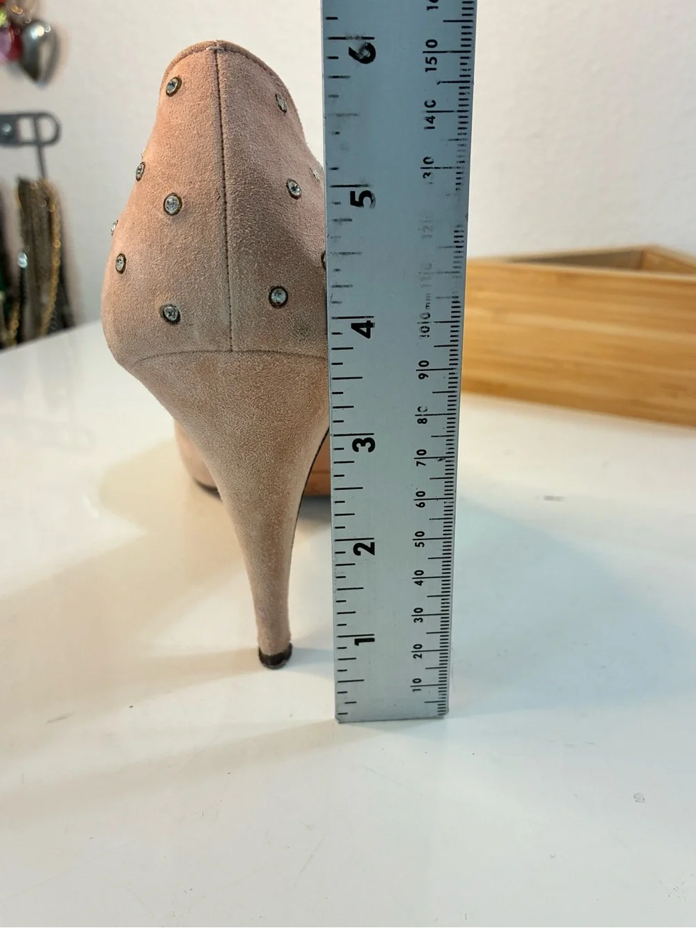 Garolini 10M Women’s Suede Pointed Toe Slip-On Rhinestone Pink Pumps Italy READ